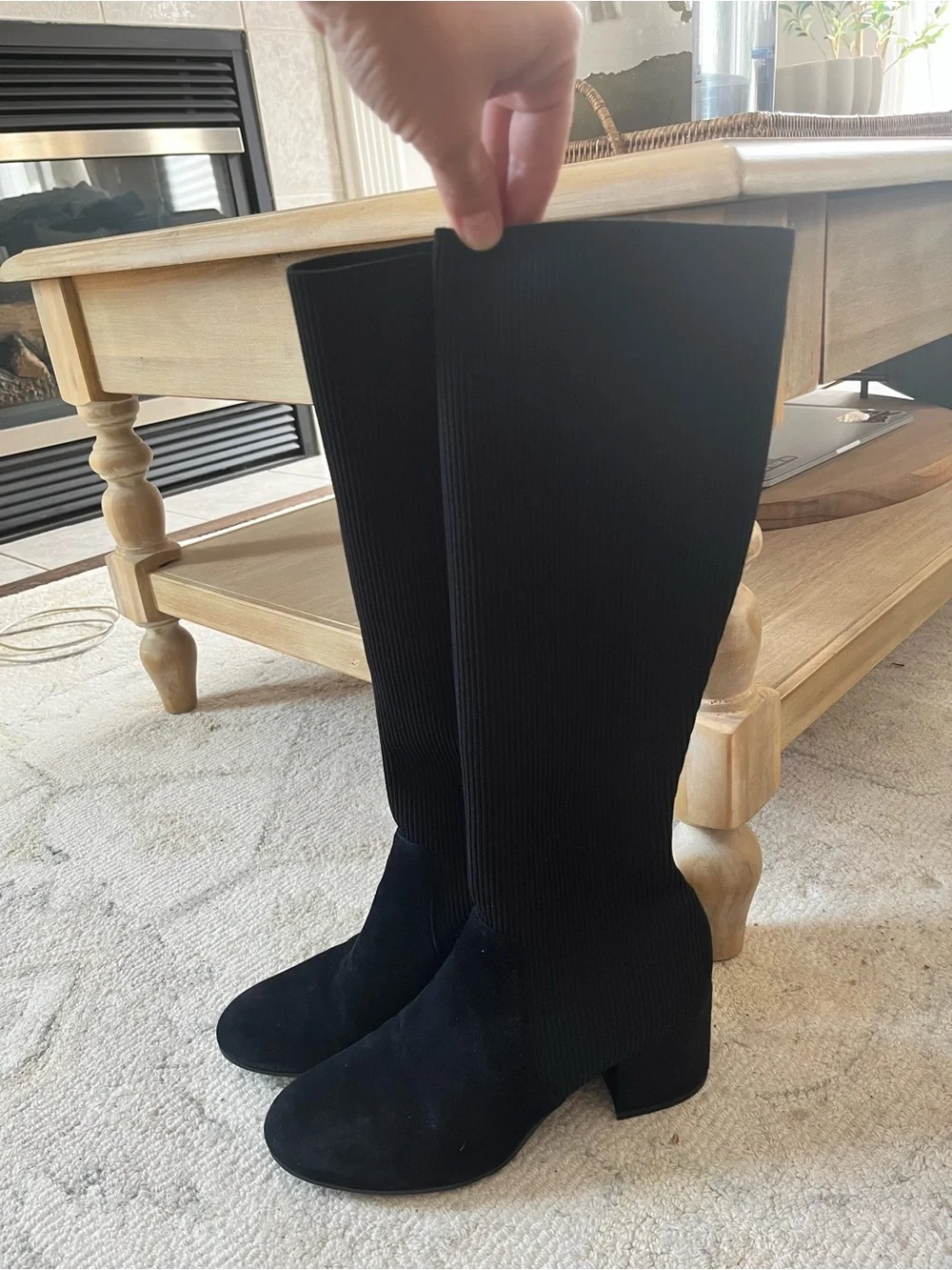 Eileen Fisher Black Stretch Over-the-Knee Block Heel Boots